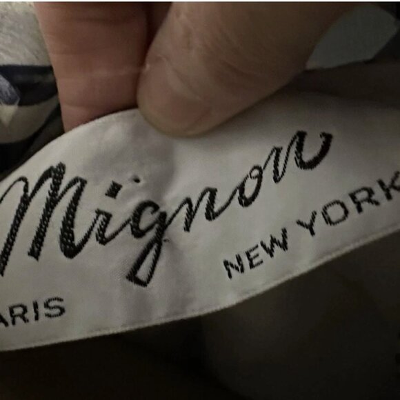 1970s Vintage Mignon Paris Chiffon Dress Women 10 Blue White Abstract Pattern - Picture 10 of 10